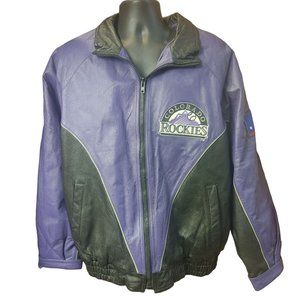 Vintage Colorado Rockies | Men's Purple Leather Bomber Baseball Jacket Large